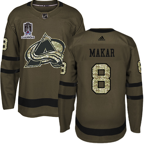 Adidas Colorado Avalanche #8 Cale Makar Green 2022 Stanley Cup Champions Salute To Service Stitched NHL Jersey Men’s