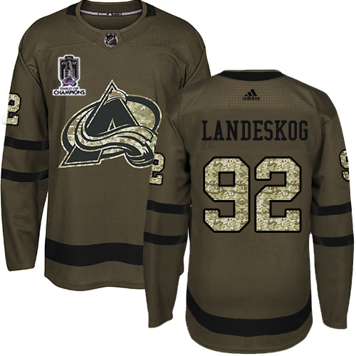 Adidas Colorado Avalanche #92 Gabriel Landeskog Green 2022 Stanley Cup Champions Salute To Service Stitched NHL Jersey Men’s