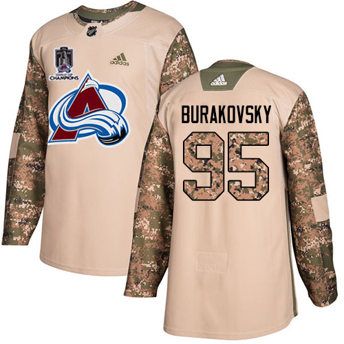 Adidas Colorado Avalanche #95 Andre Burakovsky Camo Authentic 2022 Stanley Cup Champions Veterans Day Stitched NHL Jersey Men’s