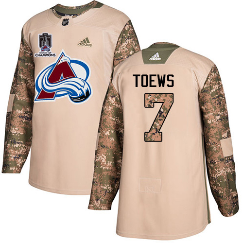 Adidas Colorado Avalanche #7 Devon Toews Camo Authentic 2022 Stanley Cup Champions Veterans Day Stitched NHL Jersey Men’s