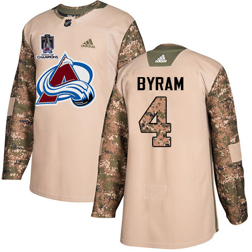 Adidas Colorado Avalanche #4 Bowen Byram Camo Authentic 2022 Stanley Cup Champions Veterans Day Stitched NHL Jersey Men’s