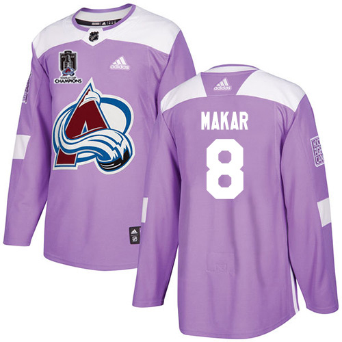 Adidas Colorado Avalanche #8 Cale Makar Purple 2022 Stanley Cup Champions Authentic Fights Cancer Stitched NHL Jersey Men’s