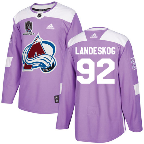 Adidas Colorado Avalanche #92 Gabriel Landeskog Purple 2022 Stanley Cup Champions Authentic Fights Cancer Stitched NHL Jersey Men’s