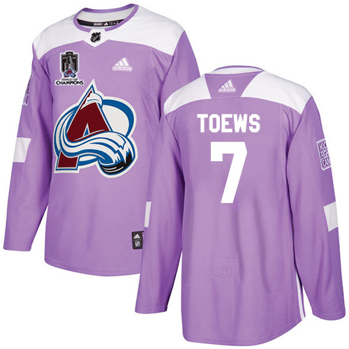 Adidas Colorado Avalanche #7 Devon Toews Purple 2022 Stanley Cup Champions Authentic Fights Cancer Stitched NHL Jersey Men’s