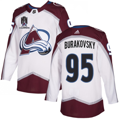 Adidas Colorado Avalanche #95 Andre Burakovsky White 2022 Stanley Cup Champions Road Authentic Stitched NHL Jersey Men’s