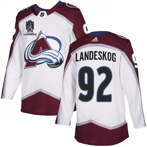 Adidas Colorado Avalanche #92 Gabriel Landeskog White 2022 Stanley Cup Champions Road Authentic Stitched NHL Jersey Men’s