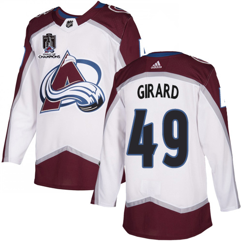 Adidas Colorado Avalanche #49 Samuel Girard White 2022 Stanley Cup Champions Road Authentic Stitched NHL Jersey Men’s