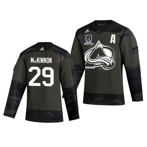 Colorado Colorado Avalanche #29 Nathan MacKinnon Adidas 2022 Stanley Cup Champions Veterans Day Men’s Authentic Practice NHL Jersey Camo Men’s