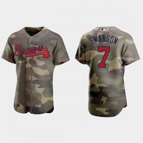 Atlanta Atlanta Braves #7 Dansby Swanson Men’s Nike 2021 Armed Forces Day Authentic MLB Jersey -Camo Men’s