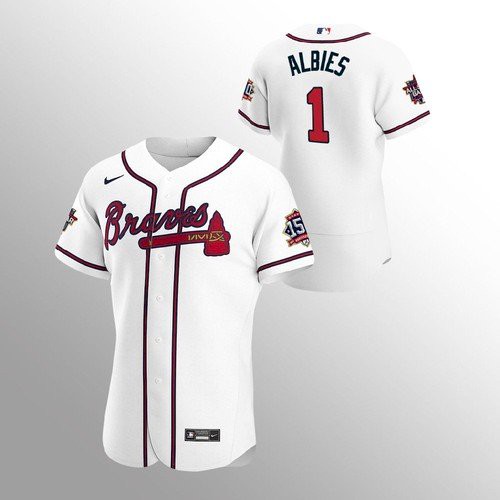 Atlanta Atlanta Braves #1 Ozzie Albies Men’s Nike 150th Anniversary 2021 World Series Authentic MLB Jersey – White Men’s
