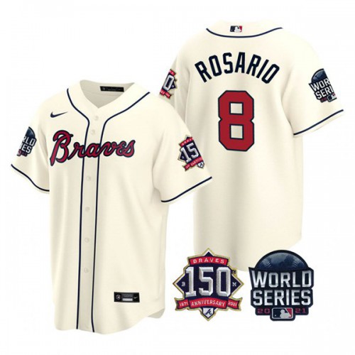 Atlanta Atlanta Braves #8 Eddie Rosario Men’s Nike 150th Anniversary 2021 World Series Game MLB Jersey – Cream Men’s