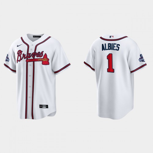 Atlanta Atlanta Braves #1 Ozzie Albies Men’s Nike 2021 World Series Champions Patch MLB Game Jersey – White Men’s