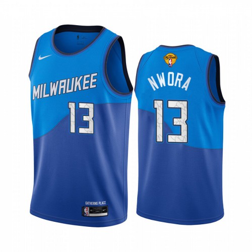 Nike Milwaukee Bucks #13 Jordan Nwora Men’s 2021 NBA Finals Bound City Edition Jersey Blue Men’s