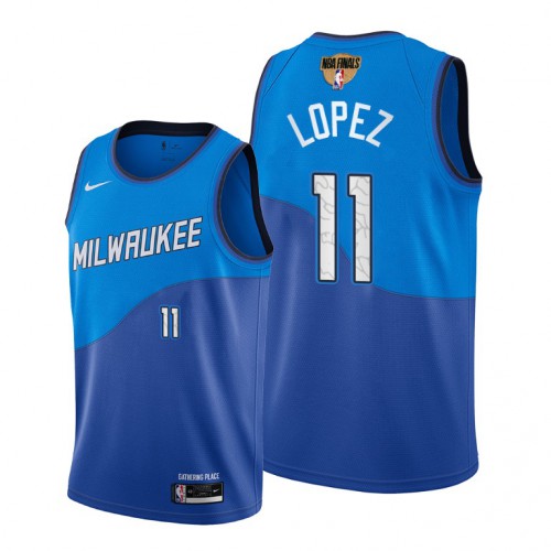 Nike Milwaukee Bucks #11 Brook Lopez Men’s 2021 NBA Finals Bound City Edition Jersey Blue Men’s