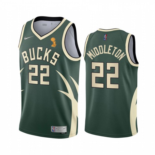 Nike Milwaukee Bucks #22 Khris Middleton 2021 NBA Finals Champions Swingman Earned Edition Jersey Green Men’s