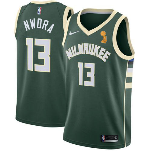 Nike Milwaukee Bucks #13 Jordan Nwora 2021 NBA Finals Champions Swingman Icon Edition Jersey Green Men’s