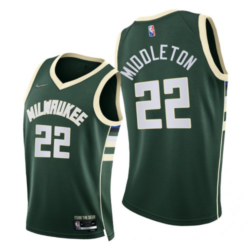 Nike Milwaukee Bucks #22 Khris Middleton Men’s 2021-22 75th Diamond Anniversary NBA Jersey Green Men’s