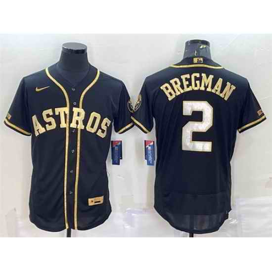 Men Houston Astros #2 Alex Bregman Black Gold Flex Base Stitched Jersey