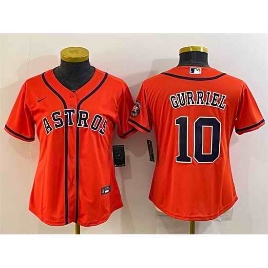 Women Houston Astros #10 Yuli Gurriel Orange With Patch Cool Base Stitched Baseball Jersey 1