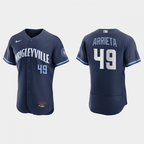 Chicago Chicago Cubs #49 Jake Arrieta Men’s Nike 2021 City Connect Authentic Navy MLB Jersey Men’s