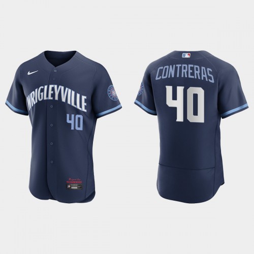 Chicago Chicago Cubs #40 Willson Contreras Men’s Nike 2021 City Connect Authentic Navy MLB Jersey Men’s