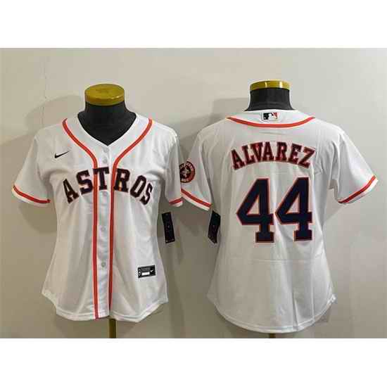 Women Houston Astros #44 Yordan Alvarez White With Patch Cool Base Stitched Baseball JerseyS
