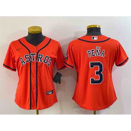 Women Houston Astros #3 Jeremy Pena Orange With Patch Cool Base Stitched Baseball Jersey
