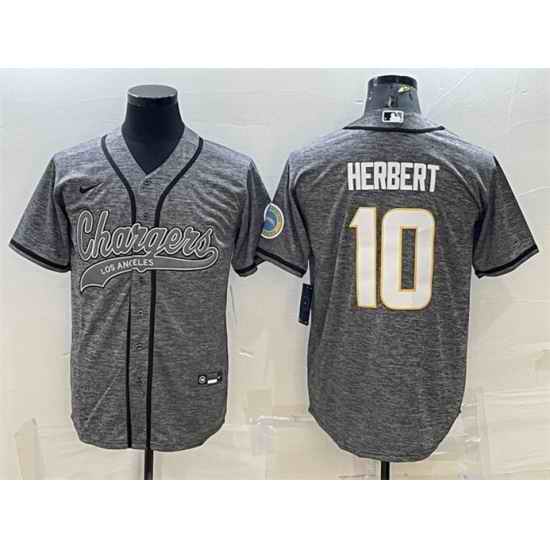 Men Los Angeles Chargers #10 Justin Herbert Grey With Patch Cool Base Stitched Baseball Jersey