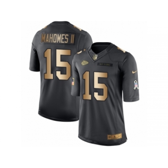 Nike Chiefs #15 Patrick Mahomes II Black Men Stitched NFL Limited Gold Salute To Service Jersey