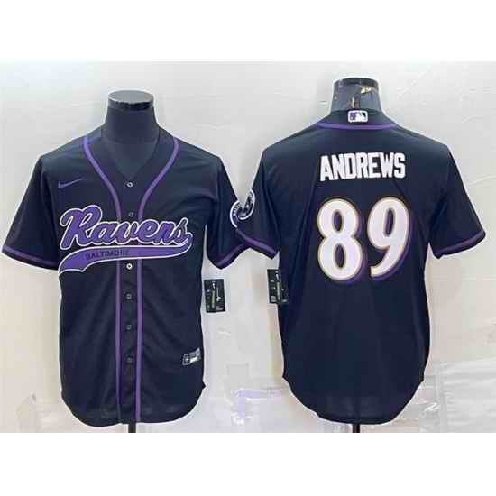 Men Baltimore Ravens #89 Mark Andrews Black With Patch Cool Base Stitched Baseball Jersey