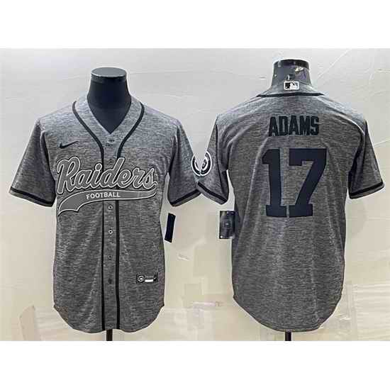 Men Las Vegas Raiders #17 Davante Adams Grey With Patch Cool Base Stitched Baseball Jersey