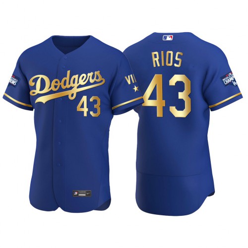 Los Angeles Los Angeles Dodgers #43 Edwin Rios Men’s Nike Authentic 2021 Gold Program World Series Champions MLB Jersey Royal Men’s