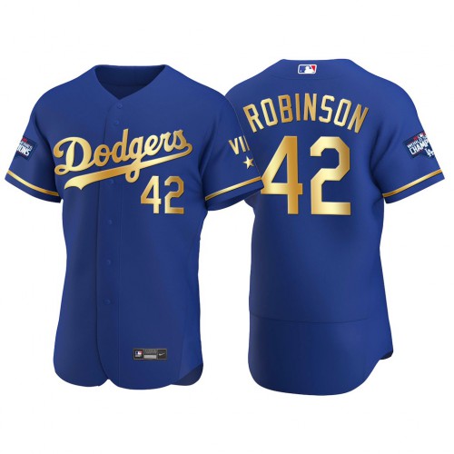 Los Angeles Los Angeles Dodgers #42 Jackie Robinson Men’s Nike Authentic 2021 Gold Program World Series Champions MLB Jersey Royal Men’s