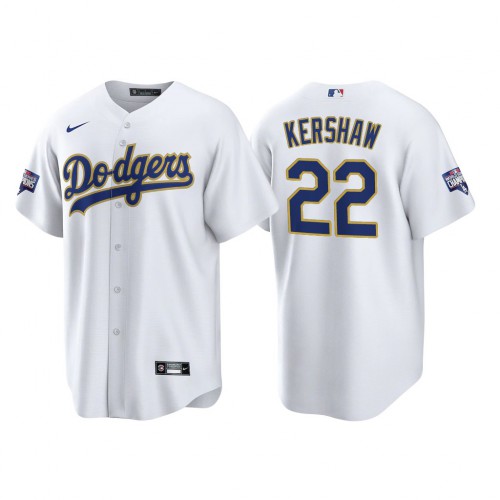Los Angeles Los Angeles Dodgers #22 Clayton Kershaw Men’s Nike 2021 Gold Program World Series Champions MLB Jersey Whtie Men’s