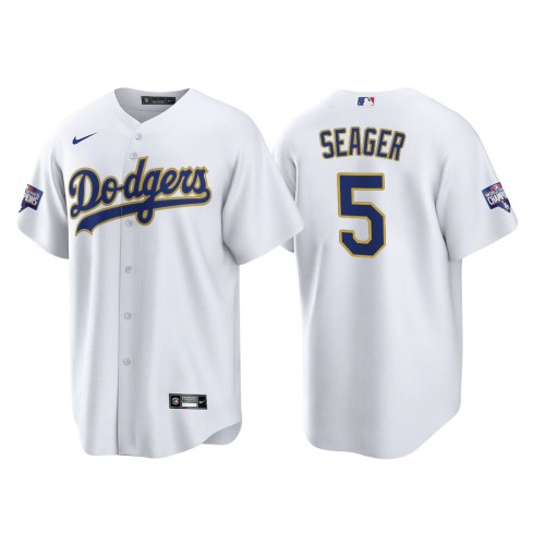 Los Angeles Los Angeles Dodgers #5 Corey Seager Men’s Nike 2021 Gold Program World Series Champions MLB Jersey Whtie Men’s