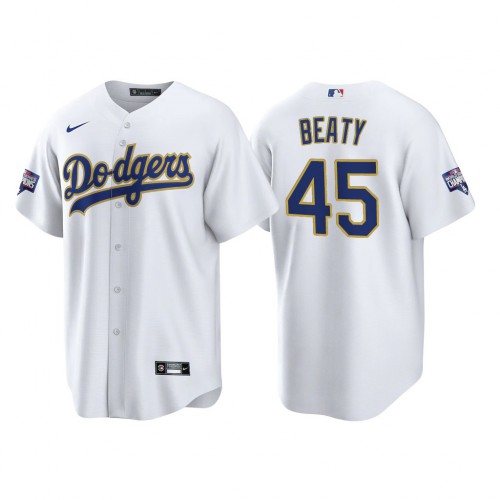 Los Angeles Los Angeles Dodgers #45 Matt Beaty Men’s Nike 2021 Gold Program World Series Champions MLB Jersey Whtie Men’s