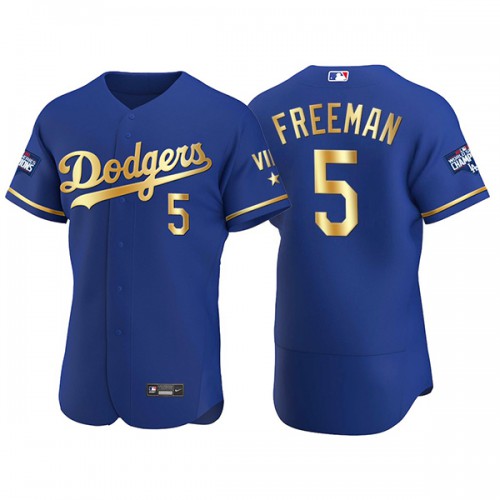 Los Angeles Los Angeles Dodgers #5 Freddie Freeman Men’s Nike Authentic 2021 Gold Program World Series Champions MLB Jersey Royal Men’s