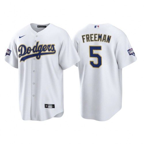 Los Angeles Los Angeles Dodgers #5 Freddie Freeman Men’s Nike 2021 Gold Program World Series Champions MLB Jersey Whtie Men’s
