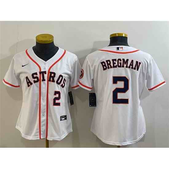 Women Houston Astros #2 Alex Bregman White With Patch Cool Base Stitched Baseball Jersey