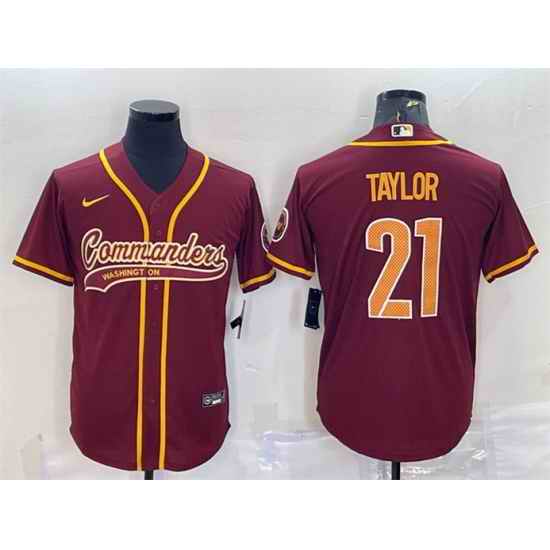 Men Washington Commanders #21 Sean Taylor Burgundy With Patch Cool Base Stitched Baseball Jersey