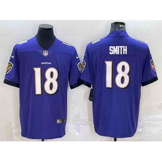 Men Baltimore Ravens #18 Roquan Smith Purple Vapor Untouchable Limited Stitched Jersey