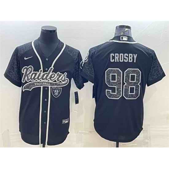 Men Las Vegas Raiders #98 Maxx Crosby Black Reflective With Patch Cool Base Stitched Baseball Jersey