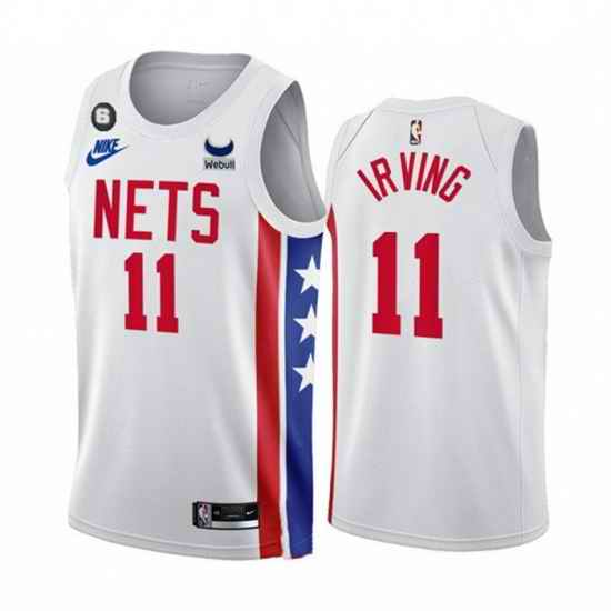 Men Brooklyn Nets 11 Kyrie Irving 2022 23 White With Patch Classic Edition With NO #6 Patch Stitched Basketball Jersey