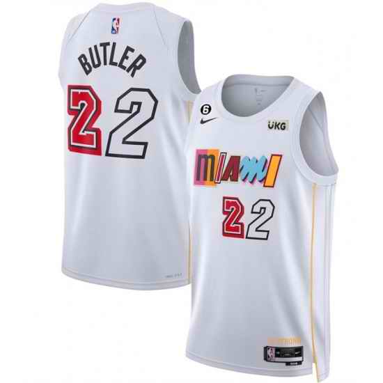 Men Miami Heat 22 Jimmy Butler White 2022 23 City Edition With NO #6 Patch Stitched Jersey