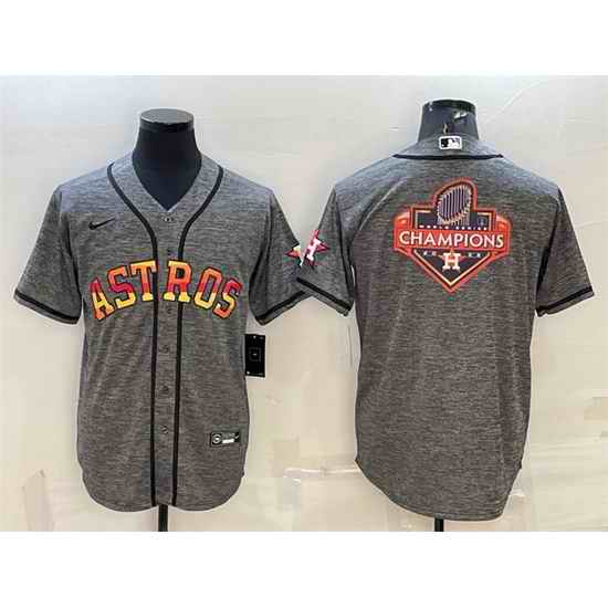 Men Houston Astros Grey 2022 World Series Champions Team Big Logo Cool Base Stitched Baseball Jersey