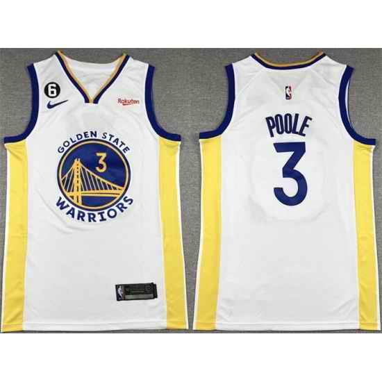 Men Golden State Warriors #3 Jordan Poole White With No 6 Patch Stitched Jersey