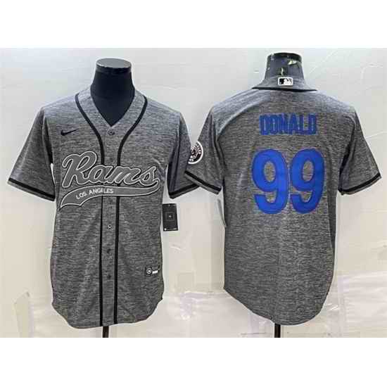 Men Los Angeles Rams #99 Aaron Donald Grey With Patch Cool Base Stitched Baseball Jersey
