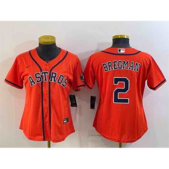 Women Houston Astros #2 Alex Bregman Orange With Patch Cool Base Stitched Baseball Jerseys