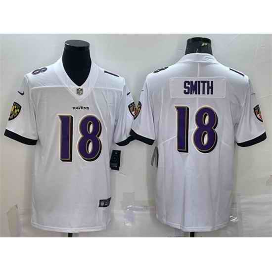 Men Baltimore Ravens #18 Roquan Smith White Vapor Untouchable Limited Stitched Jersey