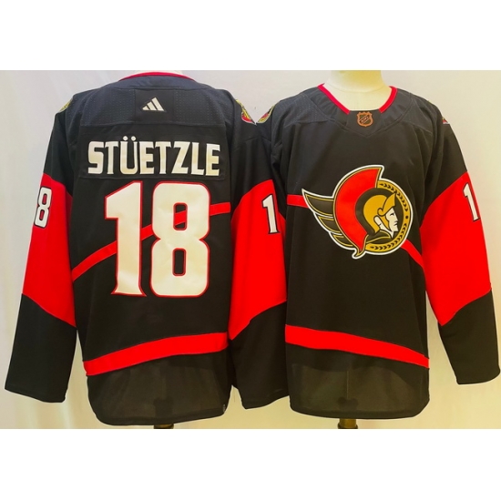 Men Ottawa Senators #18 Tim Stutzle Black 2022 23 Reverse Black Stitched Jersey